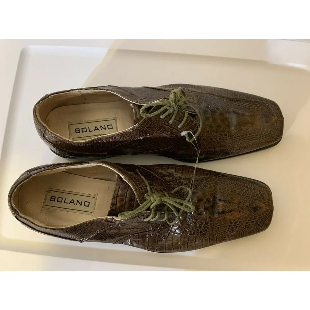 Bolano Faux Snake Skin Trim Printed Men’s Sz 12 Lace Up Oxford Brown Shoe‎